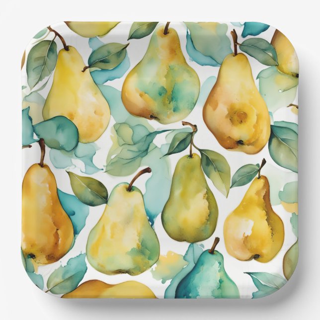 Pears Watercolor Art  Paper Plates (Front)