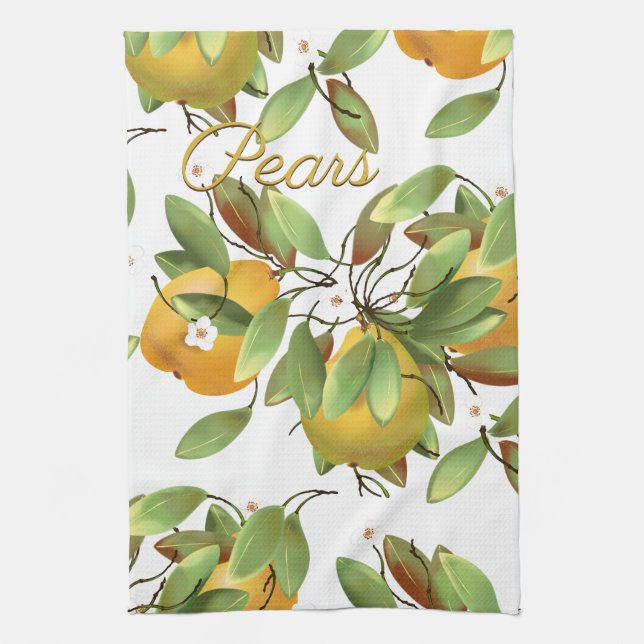 Pears with Flowers Kitchen Towel (Vertical)
