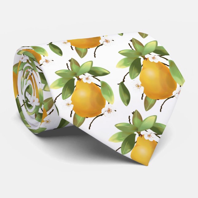 Pears with Flowers Neck Tie (Rolled)
