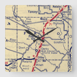Pearsall TX Vintage Map Square Wall Clock