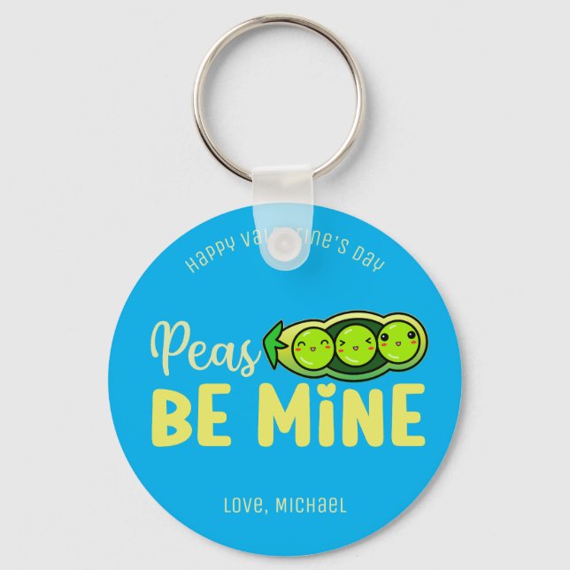 Peas Be Mine Funny Pun Cute Valentine's Day Keychain (Front)