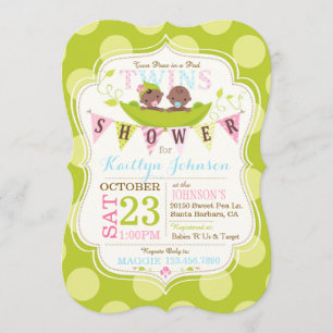 Peas in a Pod African Twins Baby Shower Invitation