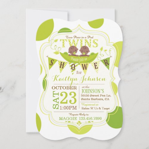 Peas in a Pod African Twins Baby Shower Invitation