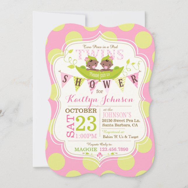 Peas in a Pod African Twins Baby Shower Invitation (Front)