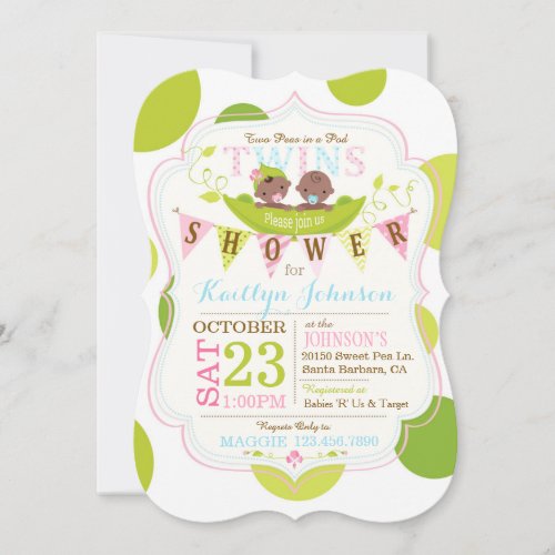 Peas in a Pod African Twins Baby Shower Invitation