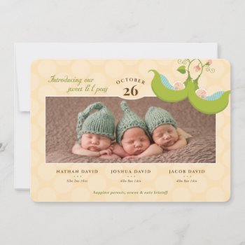 Peas In A Pod All Boys Triplets Birth Announcement by mistyqe at Zazzle