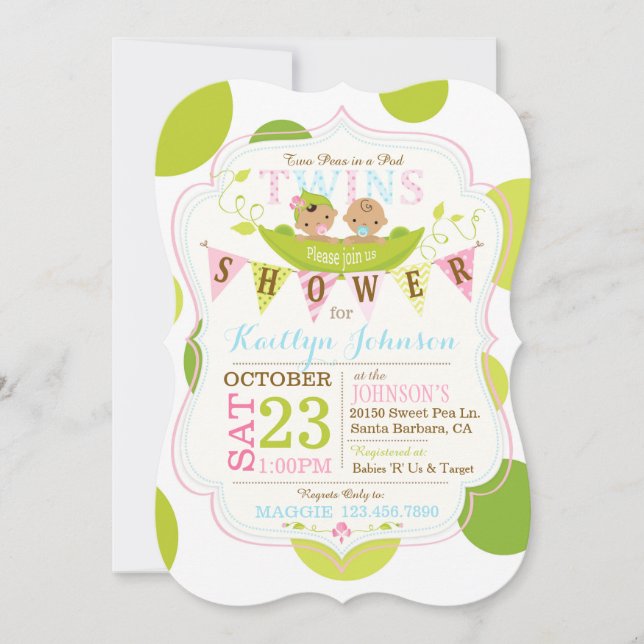 Peas in a Pod Asian Twins Baby Shower Invitation (Front)