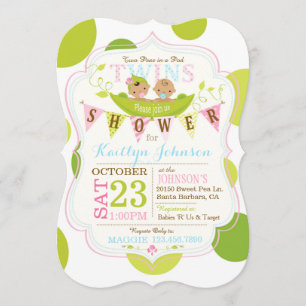 Peas in a Pod Asian Twins Baby Shower Invitation