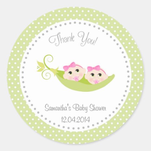 Peas In A Pod Baby Shower Sticker Green Twin Girls