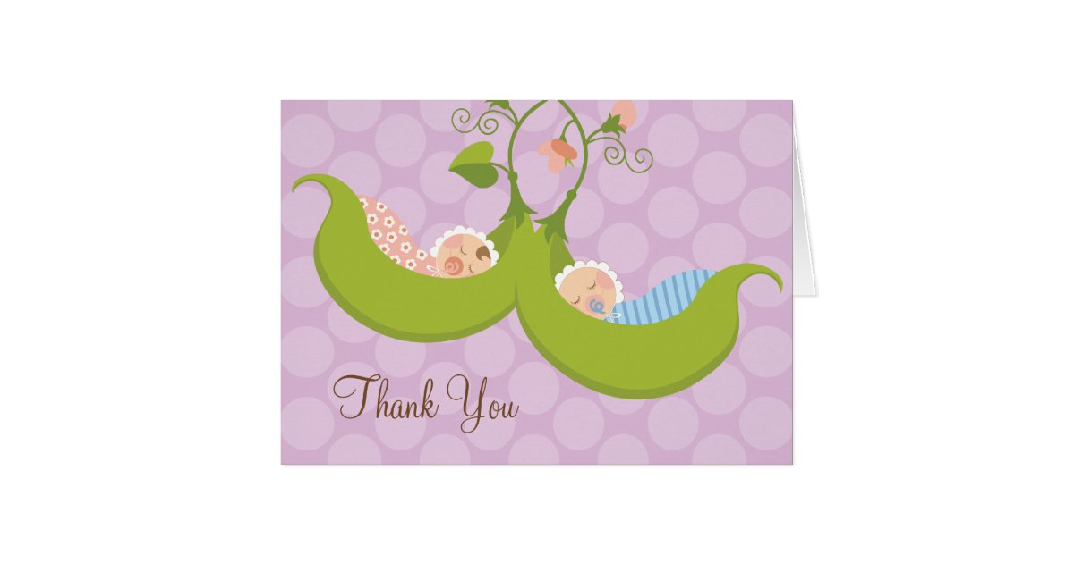 Peas In A Pod Boy Girl Twin Baby Shower Thank You Cards