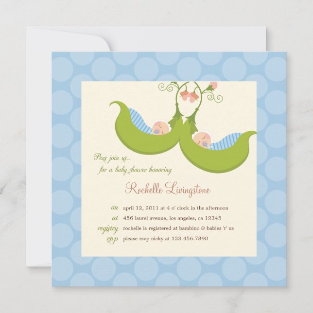 Peas in a Pod Boy Twins Baby Shower Invitation (Front)