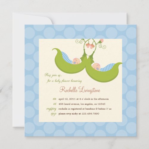 Peas in a Pod Boy Twins Baby Shower Invitation