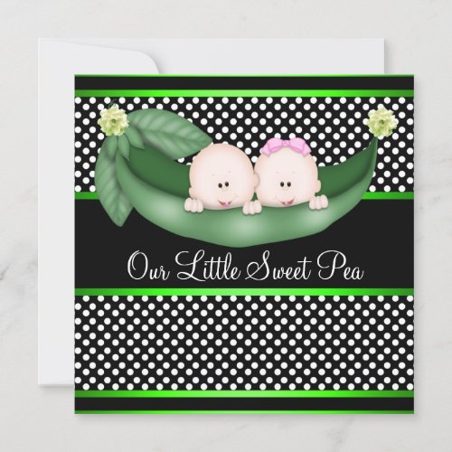 Black Green Peas In A Pod Gender Reveal Party Invitations