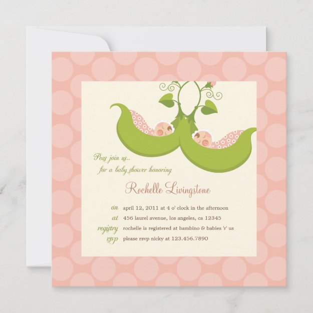 Peas in a Pod Girl Twins Baby Shower Invitation