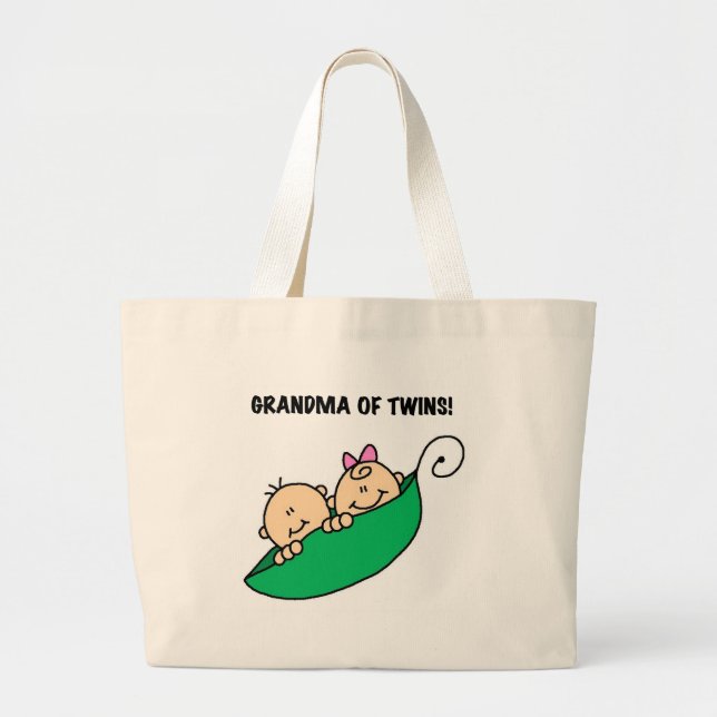 Peas in a Pod Grandma of Twins Large Tote Bag (Front)