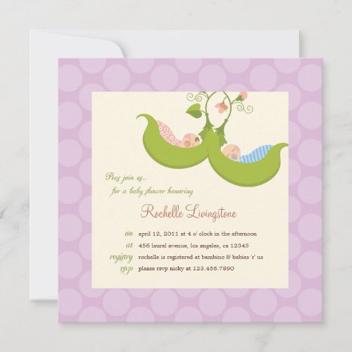 Peas in a Pod Twin Boy Girl Baby Shower Invitation
