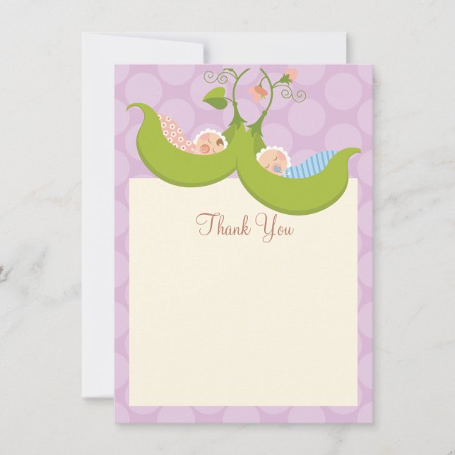 Peas in a Pod Twin Boy Girl Baby Shower Thank You (Front)