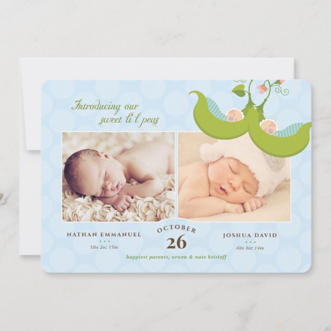 Peas in a Pod Twin Boys 2 Pics Birth Announcement (Front)