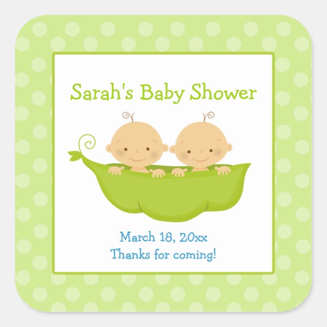 Peas in a Pod Twin Boys Square Favor Sticker (Front)