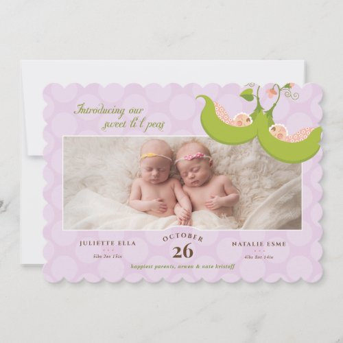 Peas in a Pod Twin Girls 1 Pic Birth Announcement