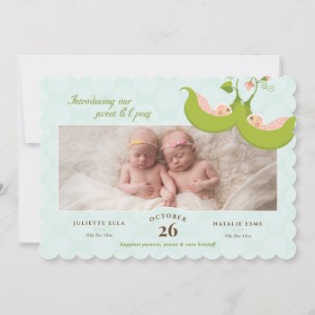 Peas In A Pod Twin Girls 1 Pic Birth Announcement by mistyqe at Zazzle