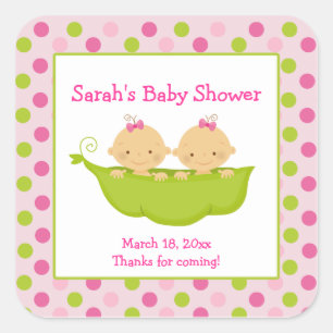 Peas in a Pod Twin Girls Square Favor Sticker