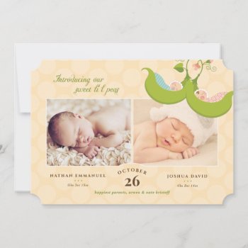 Peas In A Pod Twins 2 Pics Birth Announcement by mistyqe at Zazzle