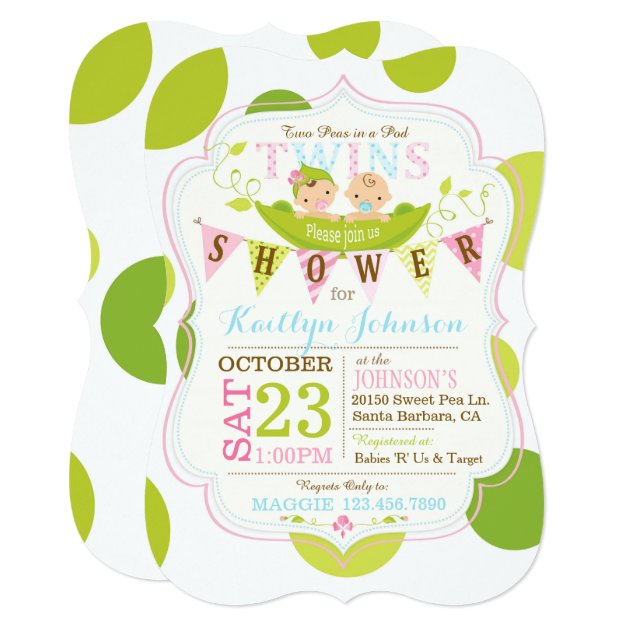 Peas In A Pod Twins Baby Shower Invitation