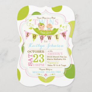 Peas in a Pod Twins Baby Shower Invitation