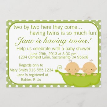 Peas In A Pod Twins Baby Shower Invitation by BellaMommyDesigns at Zazzle