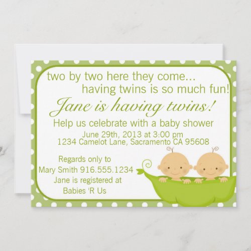 Peas In A Pod Twins Baby Shower Invitation