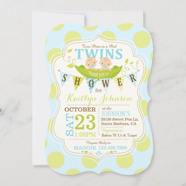 Peas in a Pod Twins Baby Shower Invitation (Front)