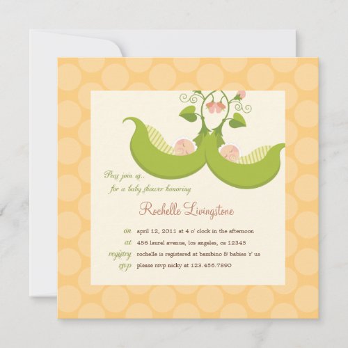 Peas in a Pod Twins Baby Shower Invitation