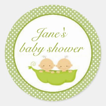 Peas In A Pod Twins Baby Shower Sticker by BellaMommyDesigns at Zazzle