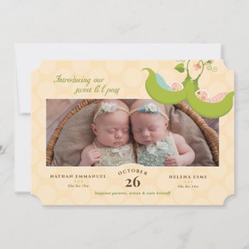 Peas In A Pod Twins Birth Announcement by mistyqe at Zazzle