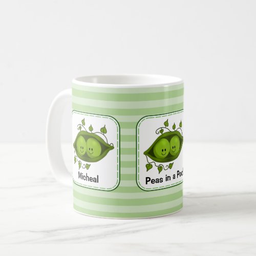 Peas In A Pod with Green Stripes Personalized Coffee Mug