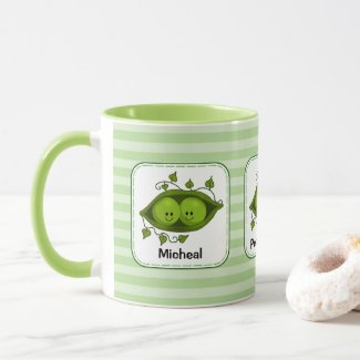 Peas In A Pod with Green Stripes Personalized Coffee Mug