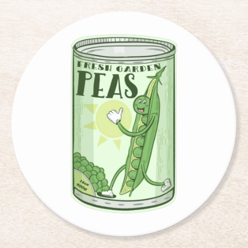 Peas in a tin round paper coaster