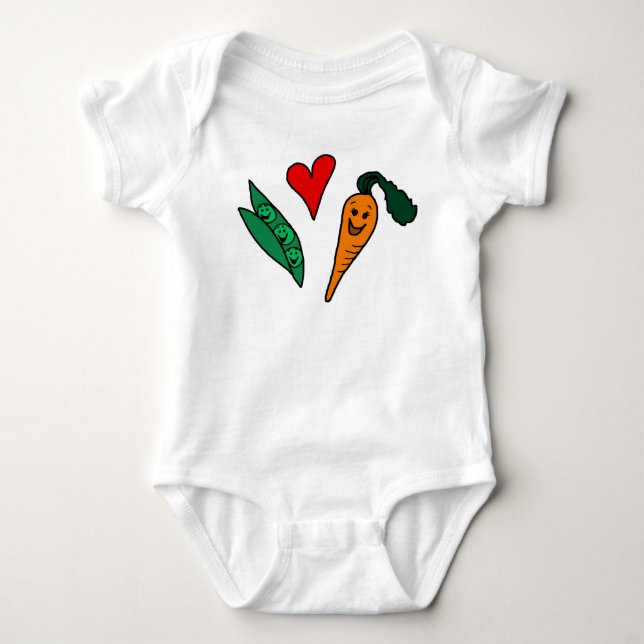 Peas Love Carrots, Cute Green and Orange Design Baby Bodysuit (Front)