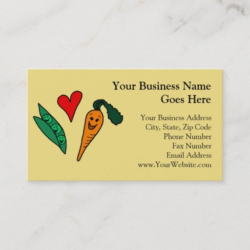 Customizable Peas Love Carrots, Cute Green and Orange Design Business Card Template