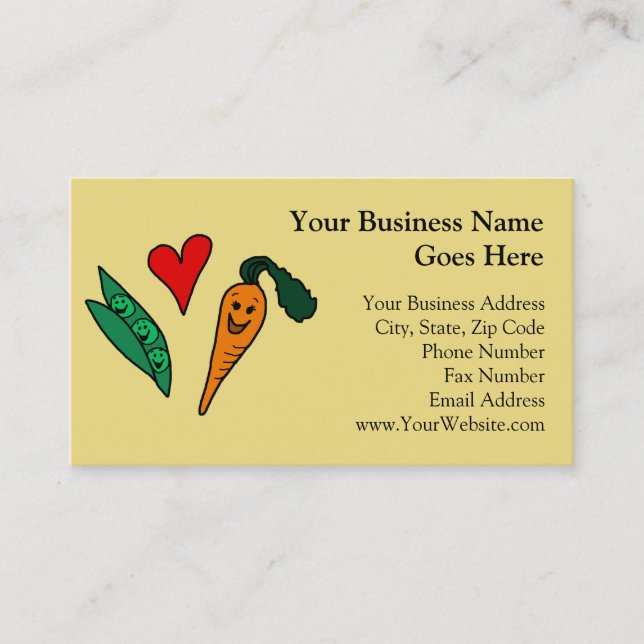 Peas Love Carrots, Cute Green and Orange Design Business Card (Front)