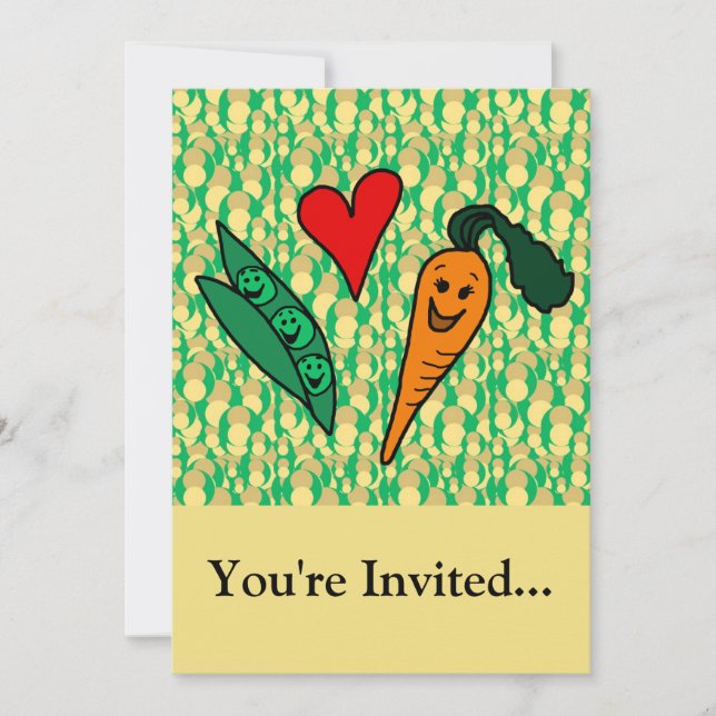 Peas Love Carrots, Cute Green and Orange Design Invitation (Front)