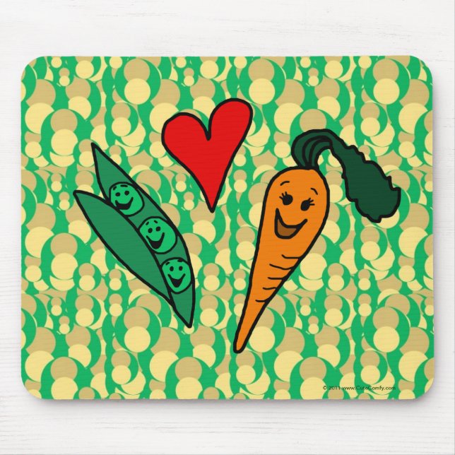 Peas Love Carrots, Cute Green and Orange Design Mouse Pad (Front)