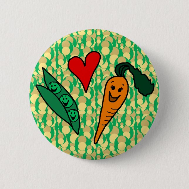 Peas Love Carrots, Cute Green and Orange Design Pinback Button (Front)