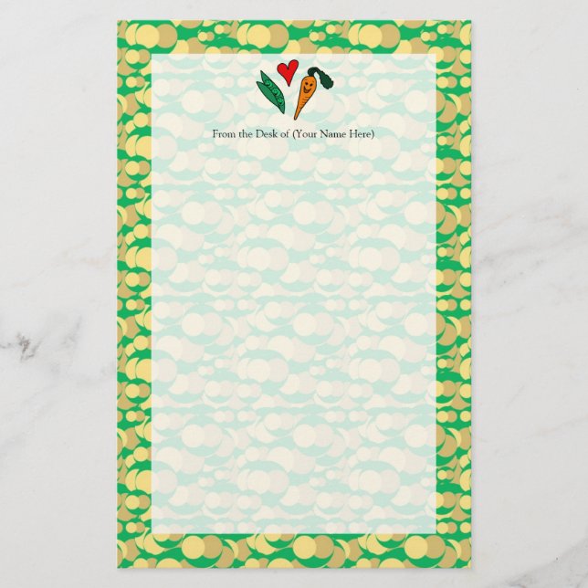 Peas Love Carrots, Cute Green and Orange Design Stationery (Front)