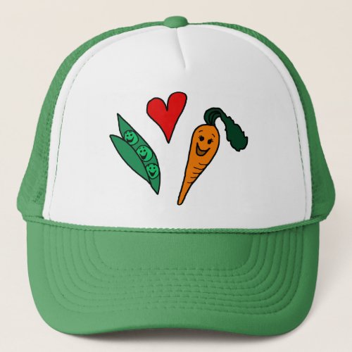 Peas Love Carrots Cute Green and Orange Design Trucker Hat