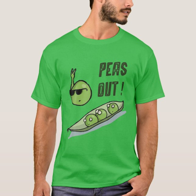 Peas Out Funny Puns Hand Drawn Cartoon Victory Sig T-Shirt (Front)
