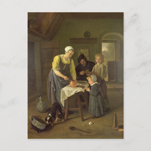 Peasant Family at Meal time c1665 Postcard