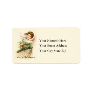 Peasant Girl at Christmas Vintage Address Label