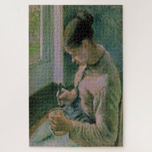 Peasant Girl Drinking her Coffee 1881 by Pissarro Jigsaw Puzzle